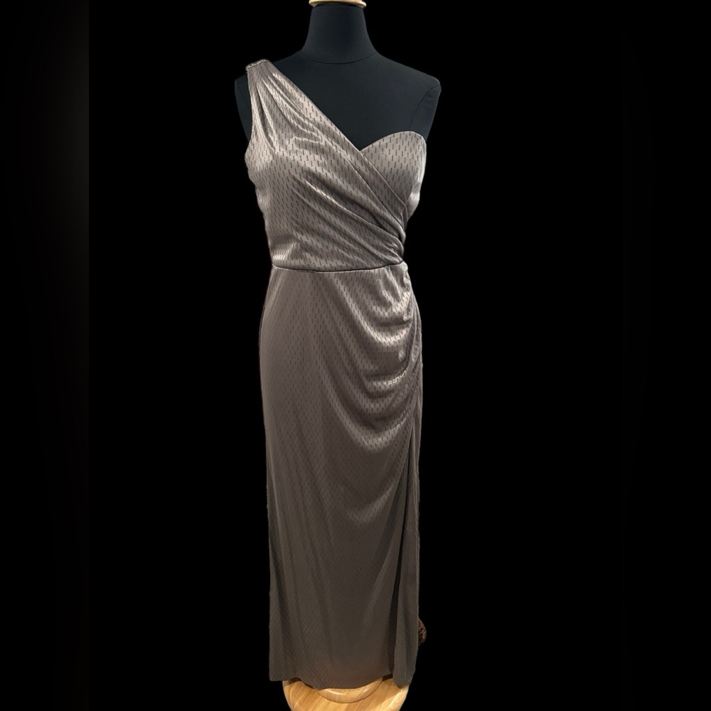 Xscape Formal Silver/Gray One Shoulder Dress w/ Front Split-size 12